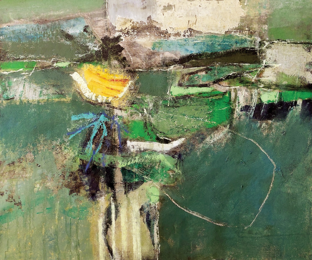 ”Anderledes samtale med landskabet” VII. 60 x 70 cm. 2023, Akryl, olie og rugoso på lærred (2096)